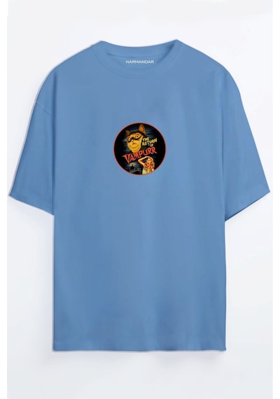 Vampurr Vampir Kedi Baskılı Unisex Siyah Oversize T-shirt Mavi Vampurr Vampir Kedi Baskılı Unisex Siyah Oversize T-shirt Mavi