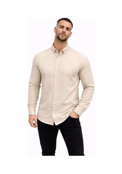 Wear Vexel Erkek Keten Kumaş Uzun Kollu Regular Fit Gömlek - Bej Çok Renkli
