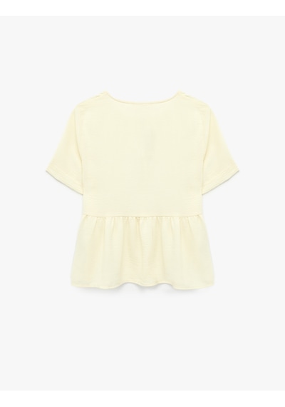 Koton Aerobin Kumaş Yuvarlak Yaka Önden Bağlama Detaylı Kısa Kollu Peplum Bluz Sarı 6sak60442pw Koton Aerobin Kumaş Yuvarlak Yaka Önden Bağlama Detaylı Kısa Kollu Peplum Bluz Sarı 6sak60442pw