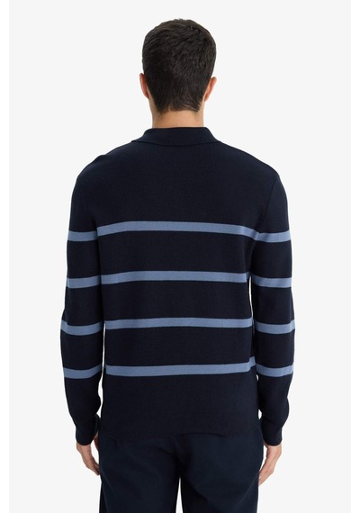 Defacto Standart Fit Polo Yaka Çizgili Triko Kazak F2772ax25wnnv125 Lacivert