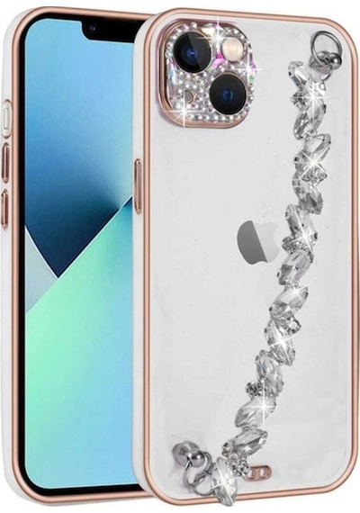 Apple Uyumlu iPhone 13 Kılıf Taş Süslemeli Kamera Korumalı El Tutamaçlı Zore Blazer Kapak Beyaz