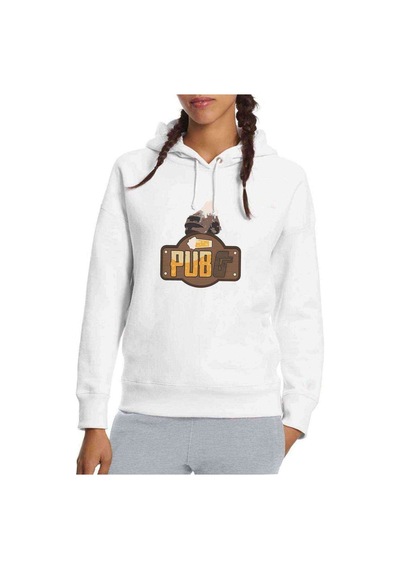 Pubg Baskılı Beyaz Kadın Kapşonlu Sweatshirt (534766036)