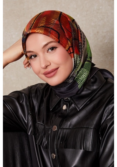 Levidor Karmaşık Desen Twill İpek Eşarp-0915 Siyah