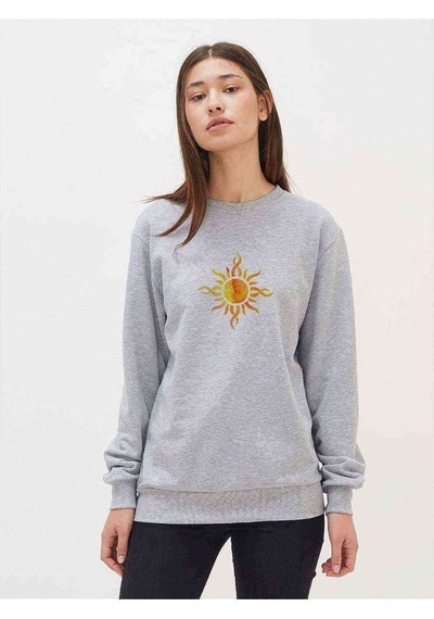 Watercolor Sun Baskılı Gri Kadın Sweatshirt