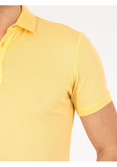 Açık Sarı Polo Yaka Slim Fit Basic Merserize T-shirt Sari