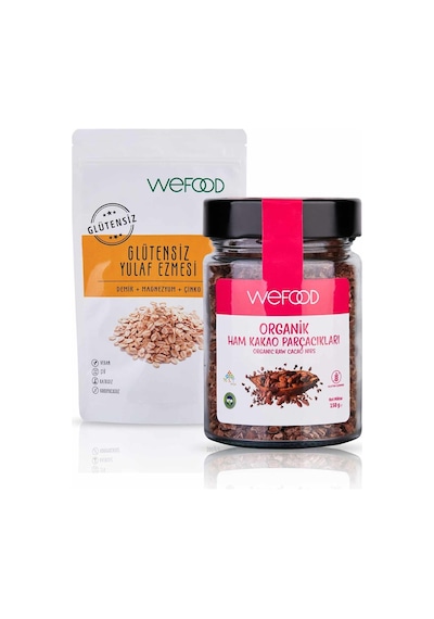 Wefood Glutensiz Yulaf Ezmesi 300 gr + Organik Ham Kakao Parçacık