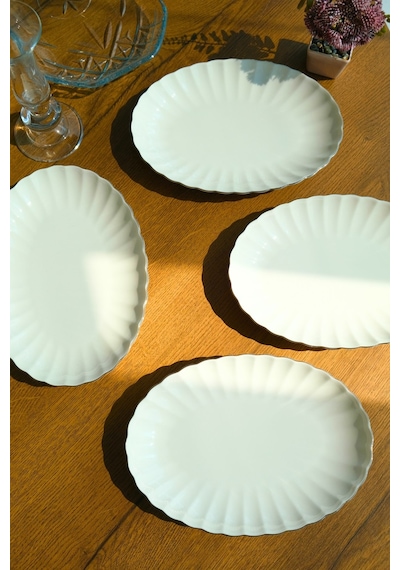 Kütahya Porselen Bone Luz Platin File Kayık Tabak 24x17cm Bnlzf24ky220 4 Lü Ekru