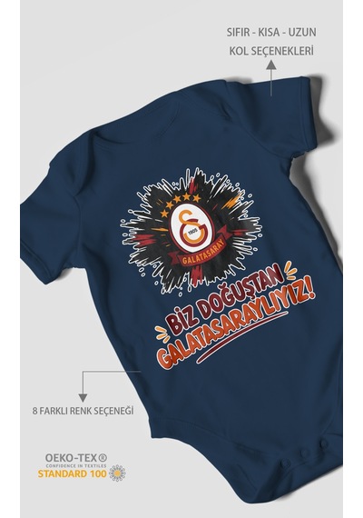 Morivokids Biz Doğuştan Galatasaraylıyız Kısa Kollu Bebek Body %100 Pamuk Lacivert