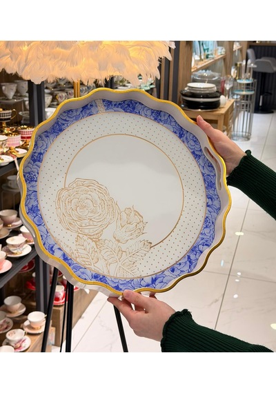 2li Blue Gold Lüks Tepsi-5658 Çok Renkli