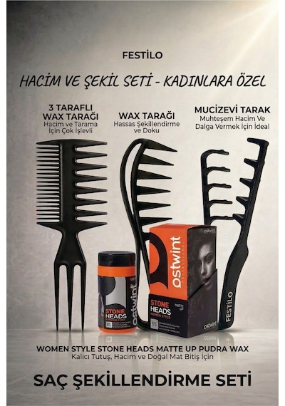 Mucizevi Hacim Ve Dalga Saç Şekillendirme Tarak Seti Kadınlara Özel 4'lü Wax Ve Şekil Tarak Seti