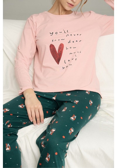 Siyah İnci Örme Pamuklu Pijama Takım25240246 Somon
