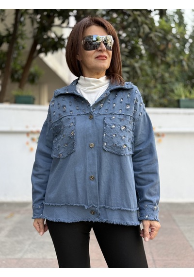 İtalyan Pullu Gabardin Ceket İndigo Mavi 50 Bedene Kadar