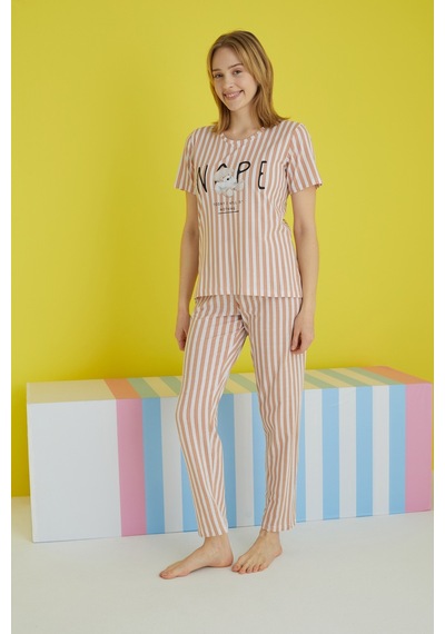 Siyah İnci Örme Pijama Takım 24103161 Vizon