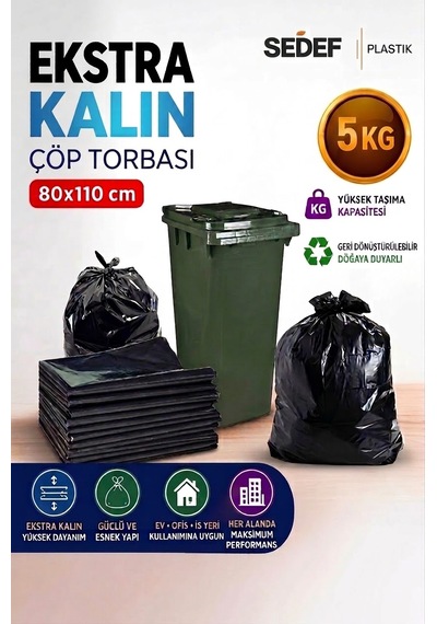 80x110 Cm Extra Kalın Siyah Endüstriyel Çöp Poşeti - 5kg / Ağır Hizmet Tipi