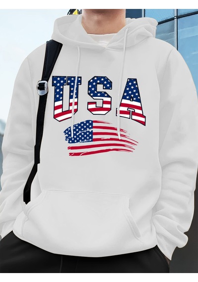 Startmore Startmoreabd Amerika Bayrağı Baskı Erkek Tişörtü Kış Polar Sıcak Kapüşonlular Temelleri Büyük Boy Cep Beyaz