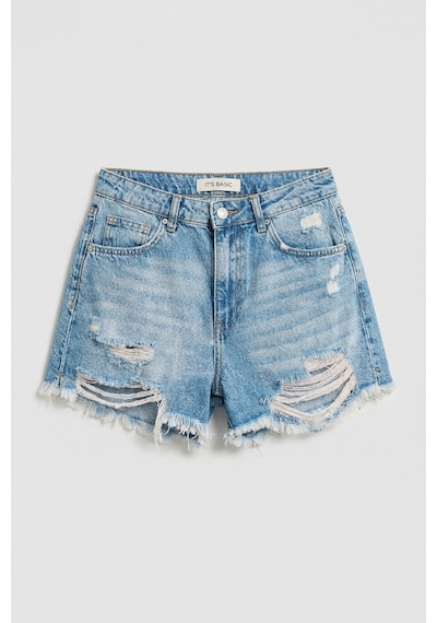 Itsbasic Kadın T.kot Rengi 12s5-32 Mini Boy Yüksek Bel Curved Yırtık Detaylı Püsküllü %100 Koton Denim Şort