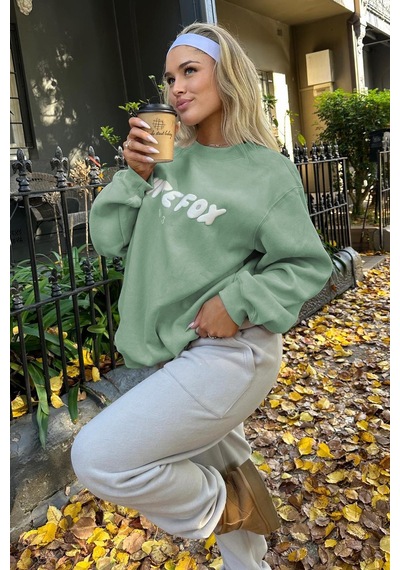 Madmext Mint Yeşili Bisiklet Yaka Baskılı Sweatshirt Mg1904 Mint Yeşili