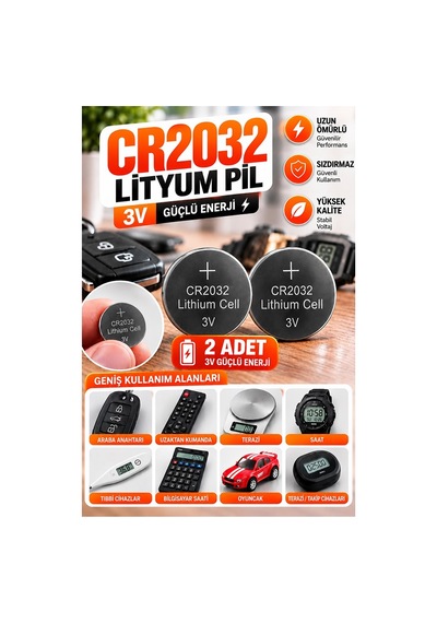 Cr2032 Pil 3v 2 Adet Rio Cr 2032 Para Pil Lityum Düğme Pil Araba Kumandası Baskül Tartı Pili Saat Oyuncak Cihaz Pili