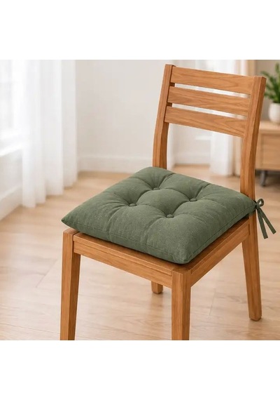 Bağcıklı Sandalye Minderi 40 40 4 Cm Haki Çok Renkli