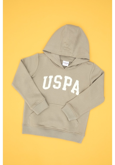 U.S. Polo Assn. Kız Çocuk Açık Haki Payet İşlemeli Kapüşonlu Basic Sweatshirt 50314312-VR183