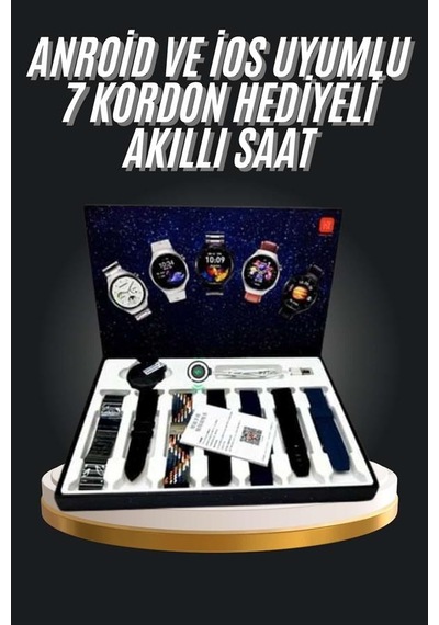 7 Kordonlu Akıllı Saat Siyah Kasa Dokunmatik Ekran Uyku Ve Sağlık Takibi - Lisinya