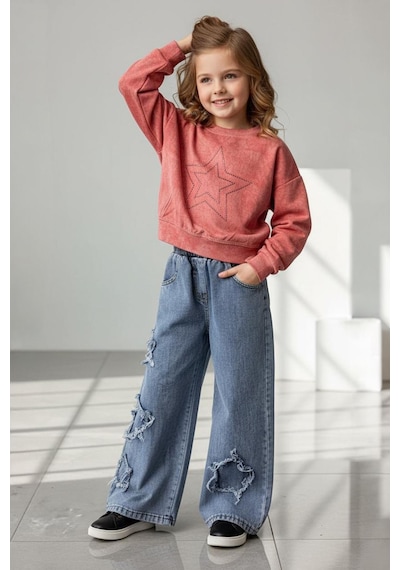 Miniğimin Cicileri Minigimin Cicileri Yıldız Taşlı Detaylı Sweatshirt Yıldız Detay Jean Pantolonlu 2 Li Kız Çocuk Takım - Kiremit Miniğimin Cicileri Minigimin Cicileri Yıldız Taşlı Detaylı Sweatshirt Yıldız Detay Jean Pantolonlu 2 Li Kız Çocuk Takım - Kiremit