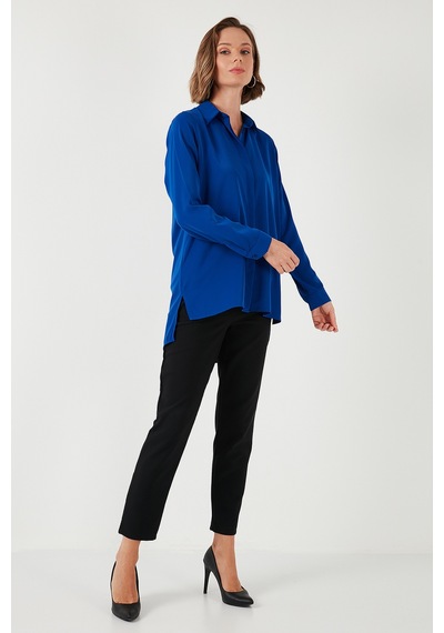 Lela Regular Fit Önü Kısa Arkası Uzun Düz Bayan Gömlek 611Go020 Saks