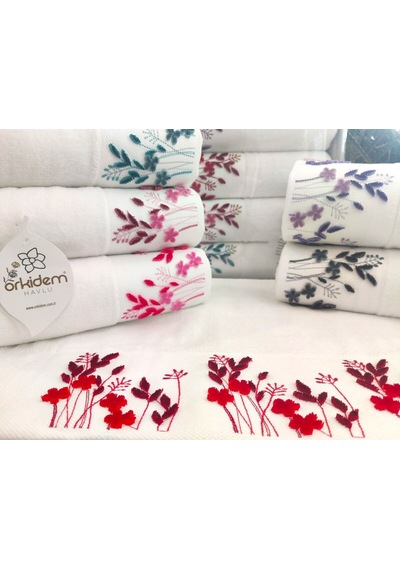 6.lı Set Annem 50x90 Cm. Özel Tafting Nakışlı Kadife Doku Çeyizlik Lüks Havlu Seti Beyaz Beyazdal Beyaz