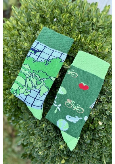 Lousocks Unisex Sağlı Sollu Bisiklet Ve Dünya Haritası Desenli Yeşil Soket Çorap Lousocks Unisex Sağlı Sollu Bisiklet Ve Dünya Haritası Desenli Yeşil Soket Çorap