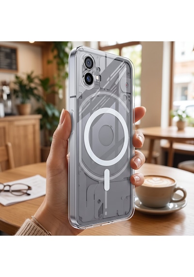 Caseonn Nothing Phone 1 Kılıf Magsafe Özellikli Sararmaz Kristal Sert Kapak Şeffaf