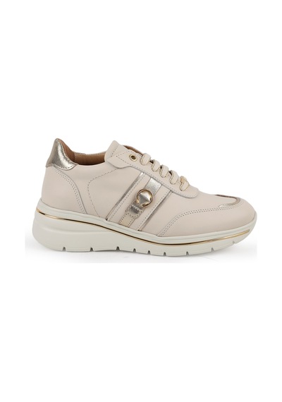 Mamma Mia Kadın Sneaker Bağcıklı Hakiki Deri Hafif Yastıklamalı Chunky Yürüyüş 26y-7110 Bej