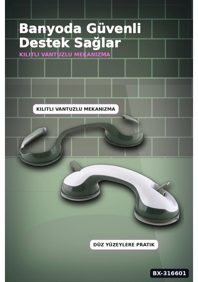 Vantuzlu Banyo Tutacağı Kilitli Vakumlu Emniyet Tutunma Barı 1 Adet Bx-316601 Çok renkli