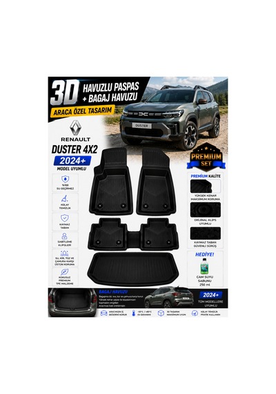 Renault Duster 4x2 2025 Model Uyumlu 3d Araca Özel Havuzlu Paspas+bagaj Havuzu Birebir Uyum