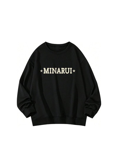 Star Pattern Drop Shoulder Oversized Pullover Siyah Siyah