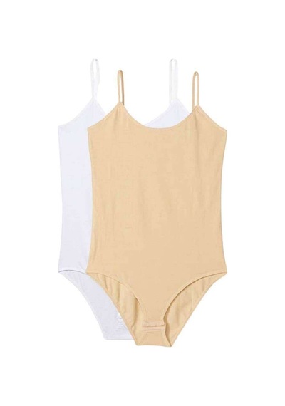2 Adet İp Askılı Kadın Çıtçıtlı Body Beyaz Ve Ten Beden: M Çok Renkli