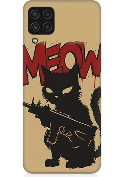 Samsung Galaxy A22 Uyumlu Kara Kedi Ve Silah Desenli Silikon Kılıf