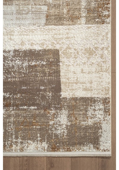 Matris Mı006r Krem Kahve Halı Modern Pamuk Taban Akrilik Tozuaz Salon Yatak Odası Koridor Halısı-1334