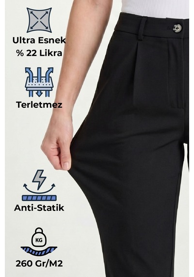 Goffra Kadın Flexon Ultra Esnek Relaxed Beli Lastikli Jogger Pantolon Siyah W702-r0433-07