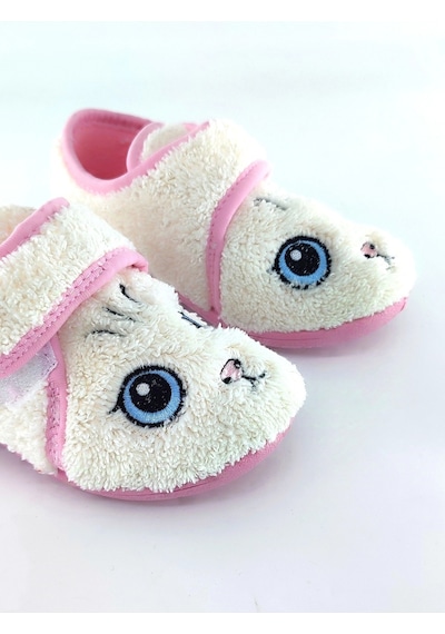Gezer Peluş Çocuk Günlük Kreş Ayakkabısı Panduf Beyaz-kedi