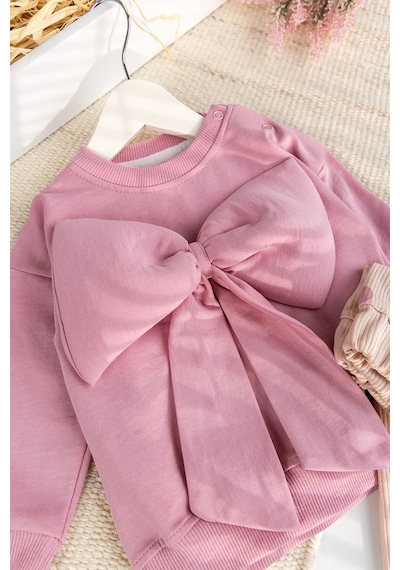 Babymod Fiyonklu 100% Pamuk 2'li Kız Bebek Takım Pembe Pembe