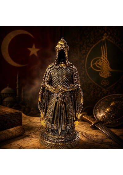 Zırhlı Pelerinli Savaşçı Asker Prestij Güç Sembolü Osmanlı Tarihi Biblo Anlamlı Hediye Gold 28 Cm Sarı
