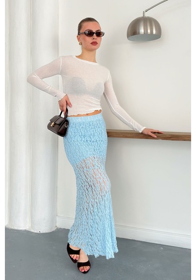 Verymoda Dantel Abiye Etek F1887 Mavi