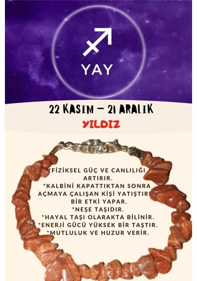 Gümüştel El Sanatları Sertifikalı Burç Taşı Yay Burcu Yıldız Taşı Bileklik Çok Renkli
