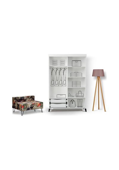 Pasifichome Huga Beyaz Gardırop & Yatak Odası Dolabı Sürgülü 130Cm/ 2 Kapaklı