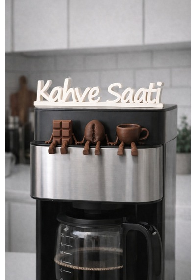 Kahve Saati Dekoratif Yazı + Sallanan Ayaklı 3 Lü Figür Seti Kahve Köşesi Mutfak Süs