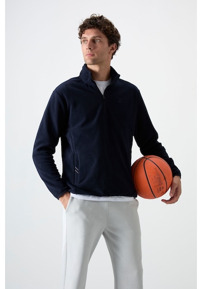 Tommy Life Dik Yaka Yarım Fermuarlı 2li Paket Lacivert-gri Melanj Erkek Polar Sweatshirt - 87891 Lacivert - Gri