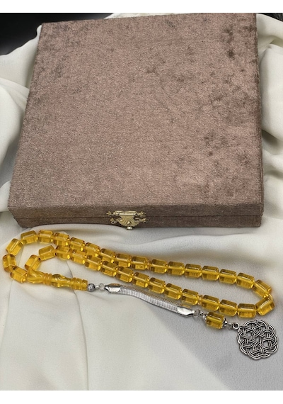 Alpaka Kazaz Püsküllü Zar Rengi Beyrut Tesbih 8x11 Mm Sarı