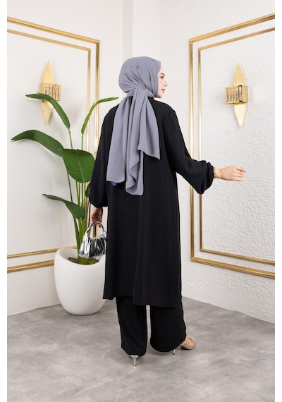 Nevayla Moda Ayrobin Kumaş İnci Detaylı Takım / T112 - Siyah Siyah