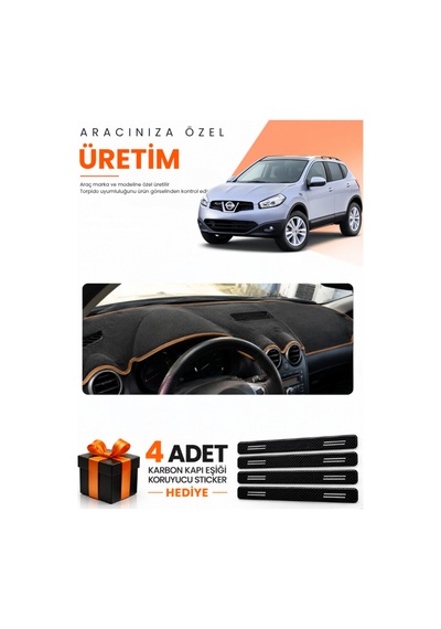 Nissan Qashqaı J10 2007-2014 Uyumlu Torpido Koruma Örtüsü Oto Kılıfı - Siyah Kahverengi