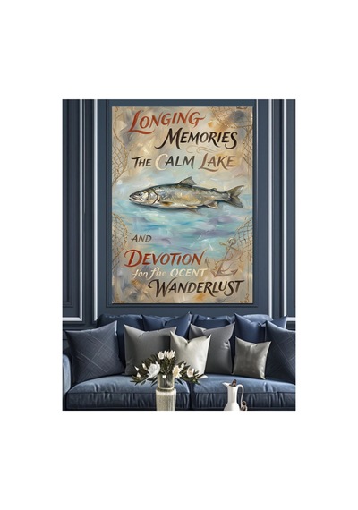 Longing Memories Balıklı Göl Yazısı Yağlı Boya Dokulu Kanvas Tablo Canvas Tablosu